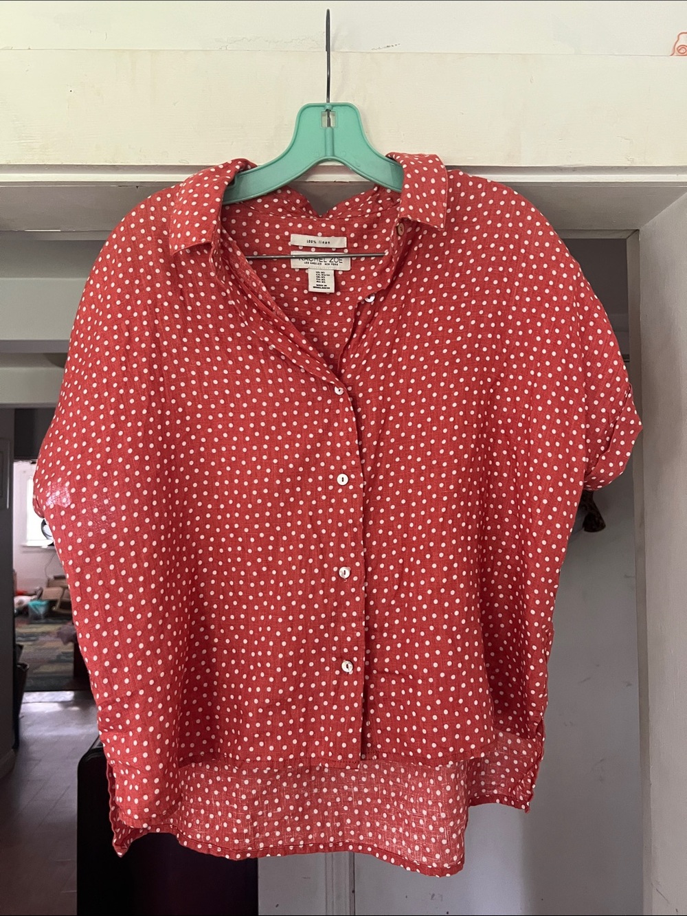 Rachel Zoe 100% linen polka dot button up blouse size xs